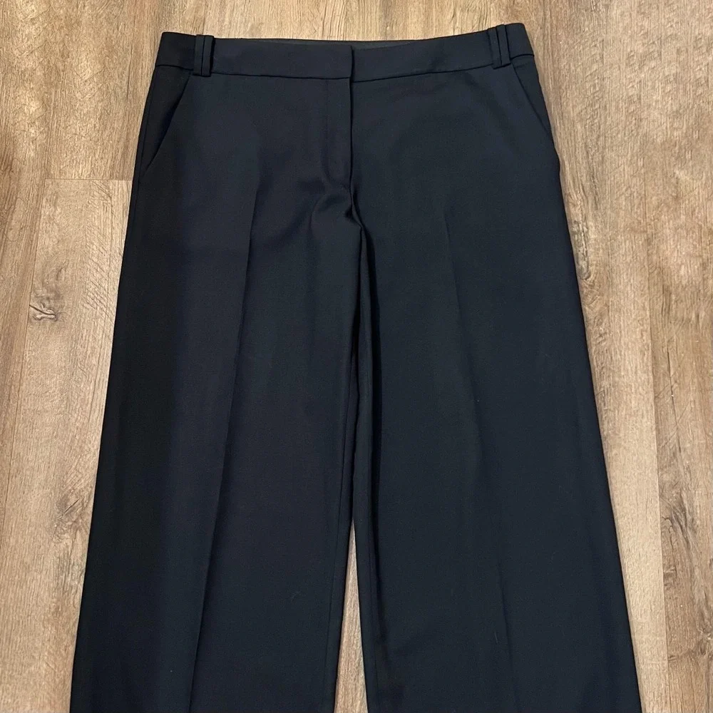 Tory Burch Black Wool Blend Wide Leg Trousers Pants Size 12